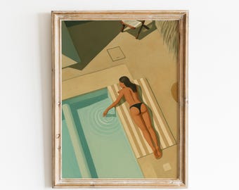 Poolside Relaxation Poster – Modern Summer Retro Wall Art