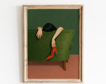 Woman with Red Heel – Minimal Femme Fatale Wall Art Print