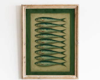 Sardine Fish Poster – Vintage Coastal Kitchen Wall Art Print
