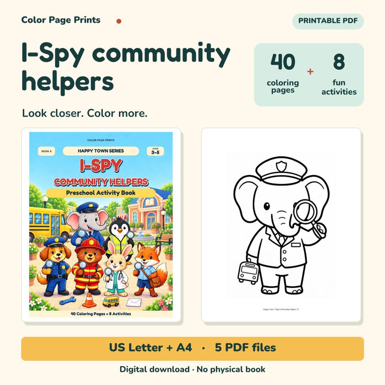 I-Spy Community Helpers Coloring & Activity Book, Ages 3–5, Printable PDF image 1