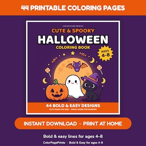 Halloween-Malbuch für Kinder von 4-8 Jahren, 44 druckbare, farbenfrohe und einfache Seiten Bild 1
