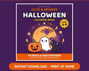 Halloween-Malbuch für Kinder von 4-8 Jahren, 44 druckbare, farbenfrohe und einfache Seiten