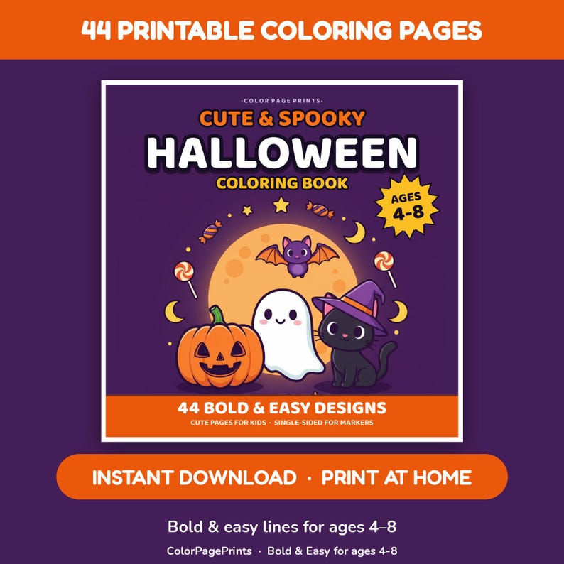 Halloween-Malbuch für Kinder von 4-8 Jahren, 44 druckbare, farbenfrohe und einfache Seiten Bild 1