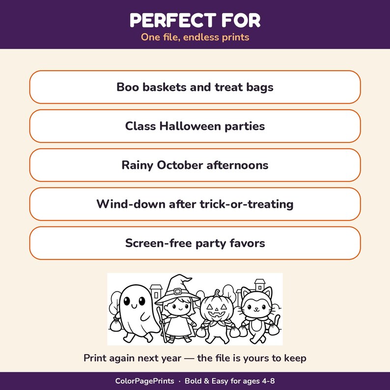 Halloween-Malbuch für Kinder von 4-8 Jahren, 44 druckbare, farbenfrohe und einfache Seiten Bild 14