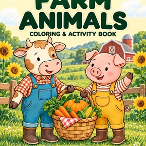 Farm Animals Coloring & Activity Book for Kids Ages 4-8, Printable PDF, 24 Coloring Pages + 8 Activities, Letter and A4 image 2