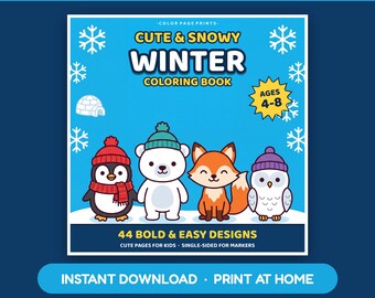 Winter Coloring Book for Kids Ages 4-8, 44 Printable Bold and Easy Pages