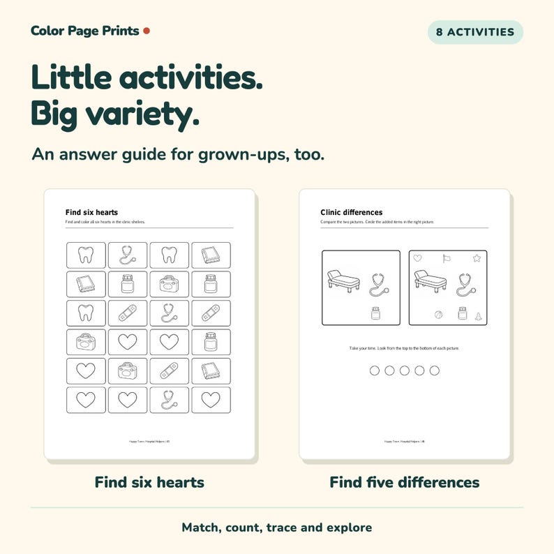 Hospital Helpers Coloring & Activity Book, Ages 3–5, Printable PDF imagen 4