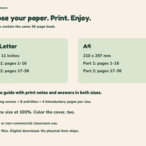 Download contents: Letter and A4 books in two parts each plus a combined printing and answer guide.
