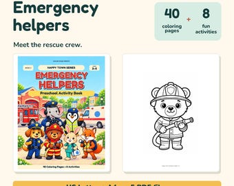 Emergency Helpers Coloring & Activity Book, Ages 3–5, Printable PDF