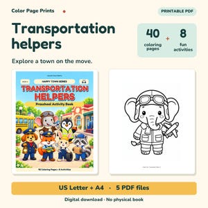 Transportation Helpers Coloring & Activity Book, Ages 3–5, Printable PDF image 1