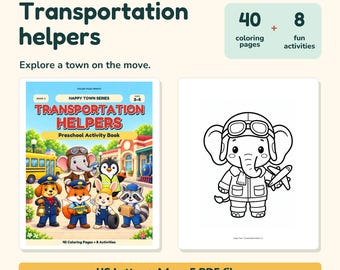 Transportation Helpers Coloring & Activity Book, Ages 3–5, Printable PDF