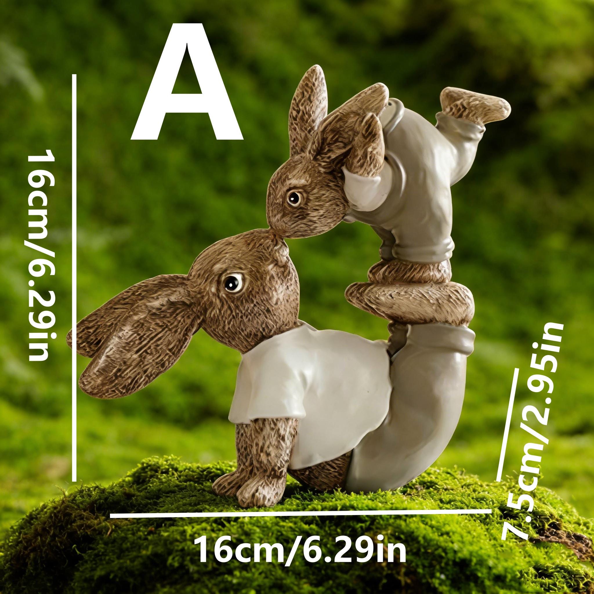 Vintage Mother& Baby Rabbits Resin Statue, Father and Baby Rabbits ...