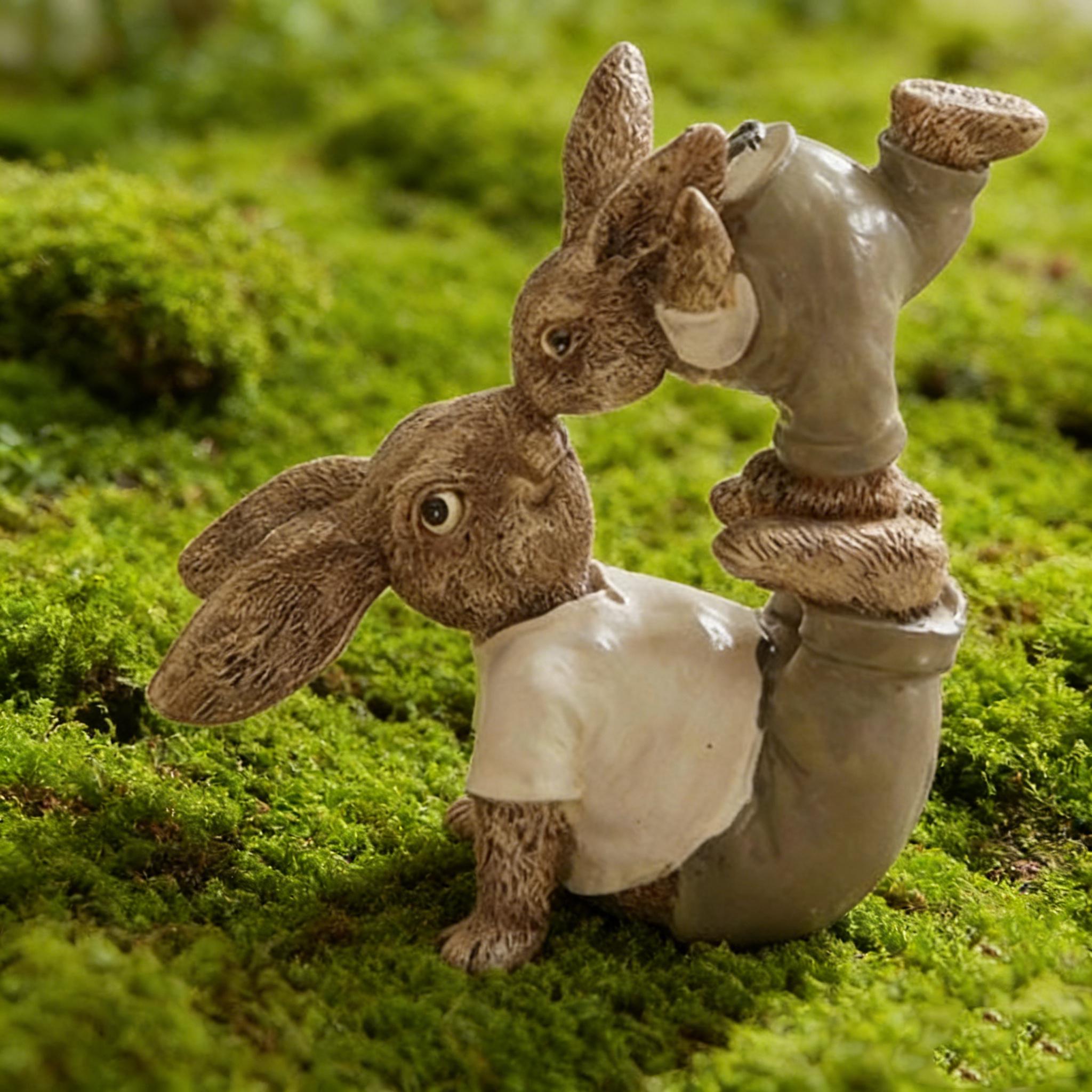 Vintage Mother& Baby Rabbits Resin Statue, Father and Baby Rabbits ...