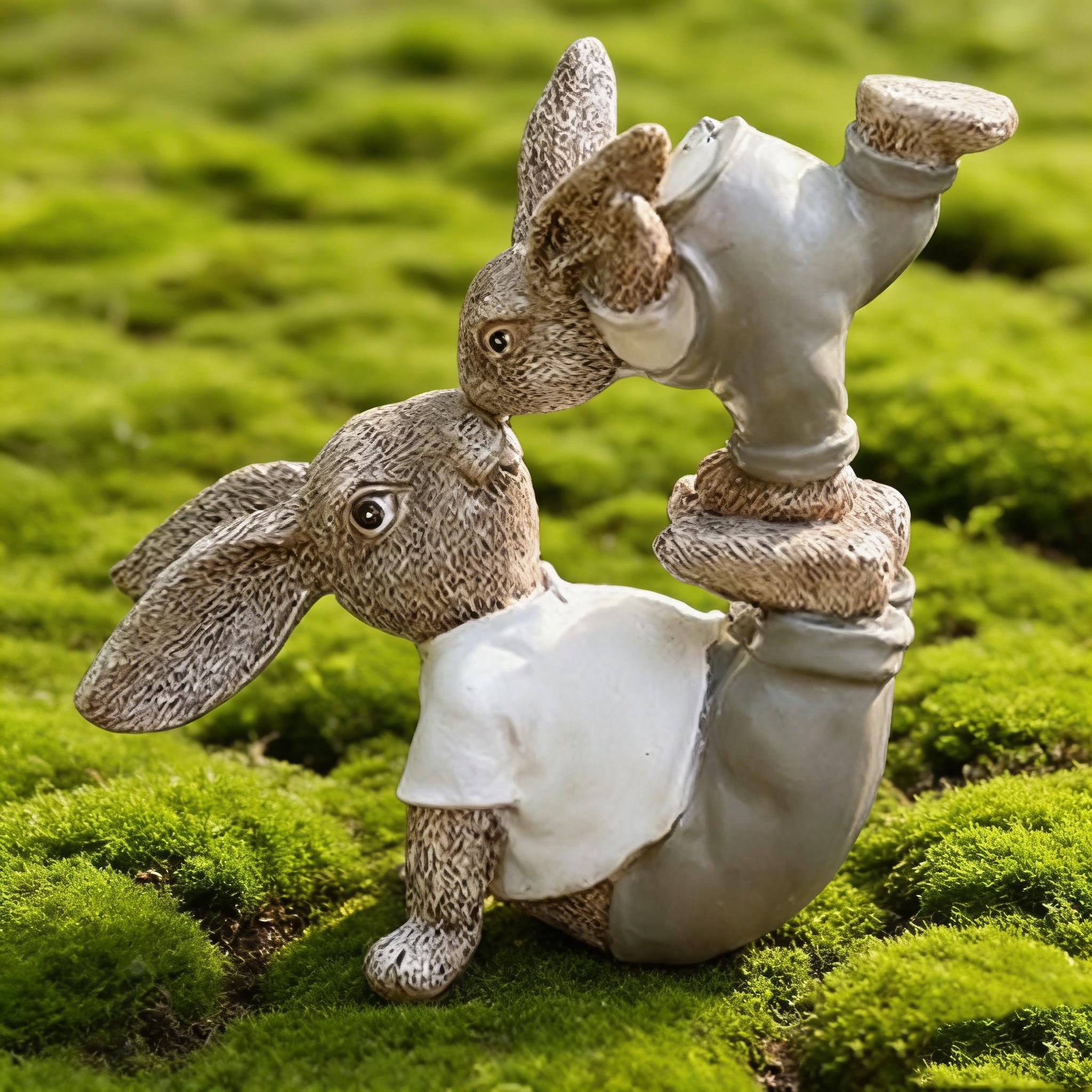 Vintage Mother& Baby Rabbits Resin Statue, Father and Baby Rabbits ...