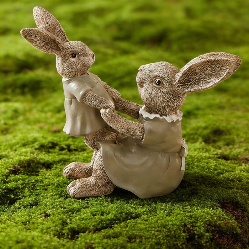 Resin Figure Rabbit Vintage Mother& Baby Rabbits Resin Statue, Father and Baby Rabbits ...