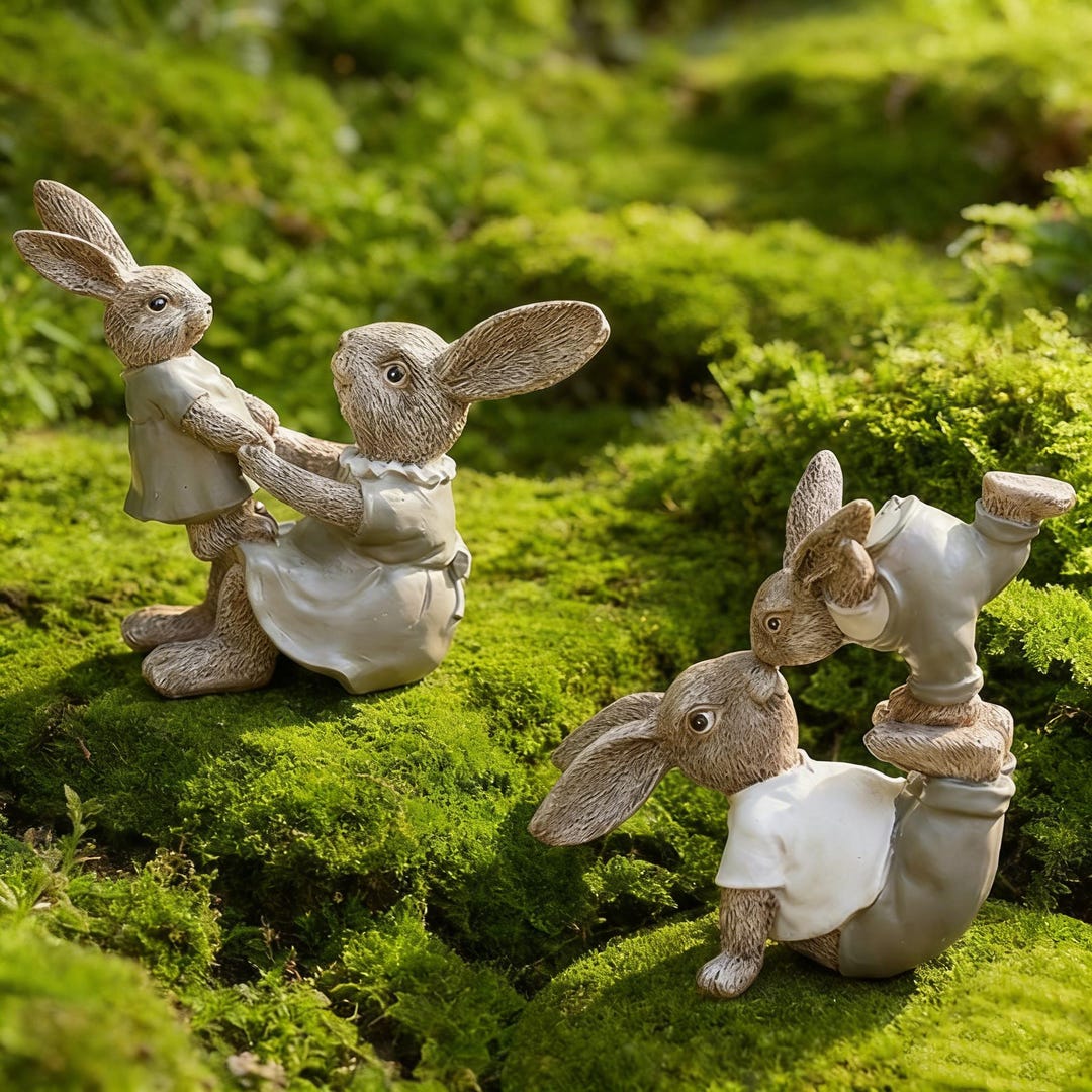 Resin Peter Rabbit Vintage Mother& Baby Rabbits Resin Statue, Father and Baby Rabbits ...