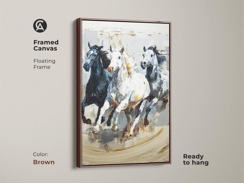 Galloping Horses Wall Art Print, Black White Gray Horse Canvas Art ...