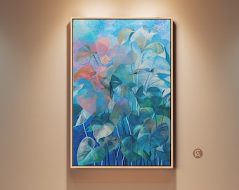 Abstract Botanical Wall Art, Tropical Leaves Canvas Print, Blue Teal Aqua Artwork, Modern Home Decor, Gift for Plant Lover