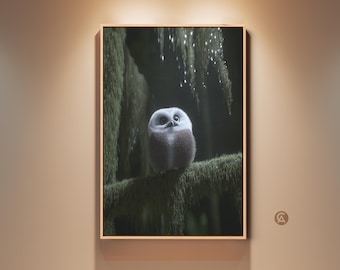 Cute Owl Art Print, Forest Creature Wall Art, Nursery Decor, Nature Lover Gift, Boho Bedroom Art, Cozy Woodland Animal Canvas