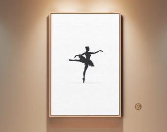 Black Ballerina Silhouette Wall Art Print | Minimalist Dance Artwork, Contemporary Bedroom Decor, Gift for Dancers