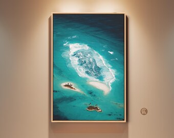 Teal Ocean Abstract Canvas Print, Coastal Island Wall Art, Tropical Beach Landscape Artwork, Deep Teal Aqua Turquoise Home Decor Gift