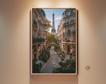 Eiffel Tower Wall Art Print, Parisian Street Scene Canvas Art, Vintage Paris Cityscape Artwork, Traditional Home Decor Gift