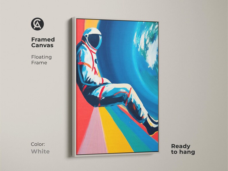 Astronaut Art Print, Retro Futurism Canvas Wall Art, Sci-fi Space ...