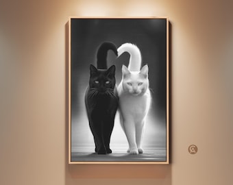 Black and White Cat Art Print, Minimalist Animal Wall Art, Modern Home Decor, Contemporary Pet Artwork for Bedroom or Office Gift
