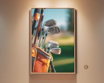 Golf Clubs Canvas Art Print, Vintage Golf Bag Wall Art, Photorealistic Sports Artwork for Man Cave, Office Decor, Gift for Golfer