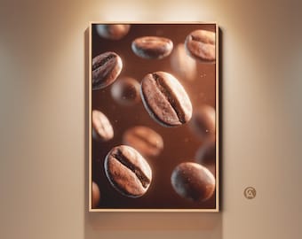 Coffee Bean Canvas Art Print, Macro Photography Wall Art, Brown Modern Kitchen Decor, Still Life Artwork, Gift for Coffee Lover