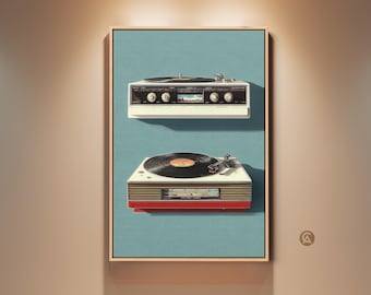 Retro Record Player & Radio Wall Art, Mid-Century Modern Art Print, Vintage Music Canvas, Nostalgia Home Decor, Gift for Music Lovers
