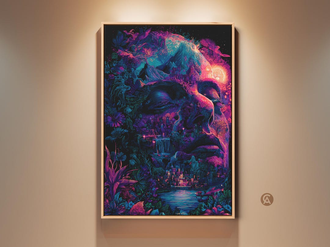 Psychedelic Surreal Landscape Face Wall Art Print, Magenta Teal ...