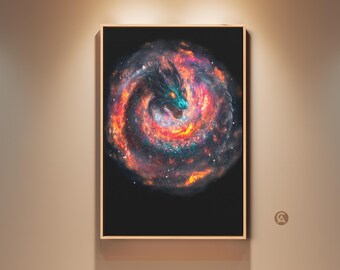 Cosmic Dragon Wall Art Print, Galaxy Nebula Fantasy Art, Sci-Fi Dragon Art, Surreal Space Artwork, Gift for Dragon Lovers & Stargazers