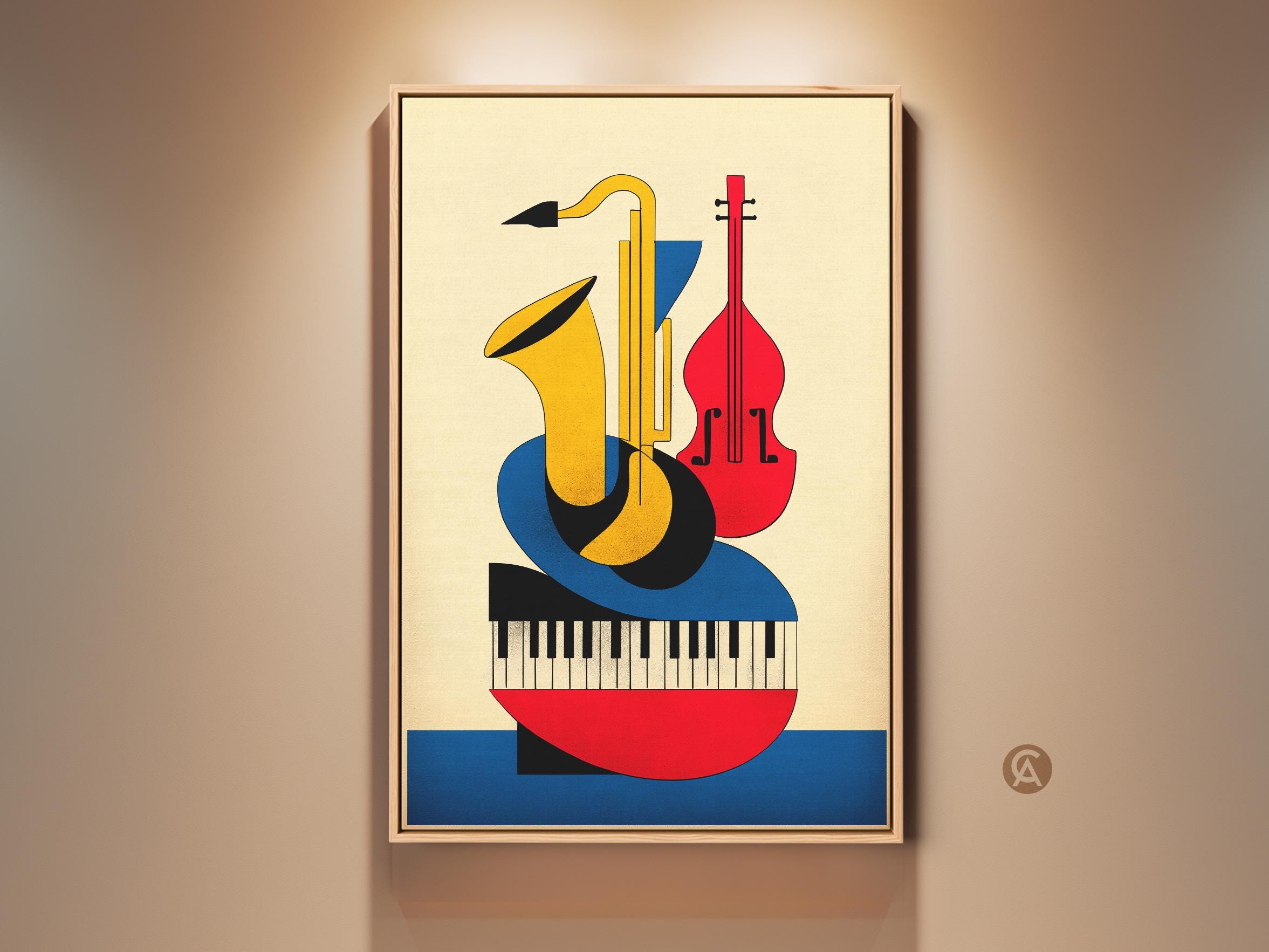 Mid-century Modern Abstract Music Canvas Art Print, Saxophone