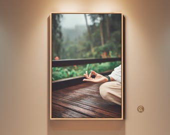 Yoga Meditation Wall Art Print, Boho Mindfulness Nature Canvas Print, Earth Tones Bedroom Decor, Housewarming Gift for Yogis