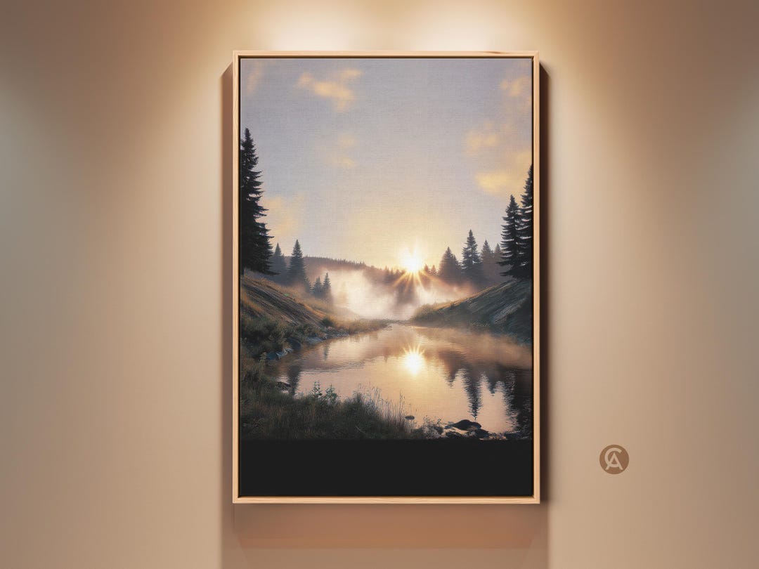 Forest Sunrise Wall Art, Misty River Canvas Print, Rustic Landscape ...