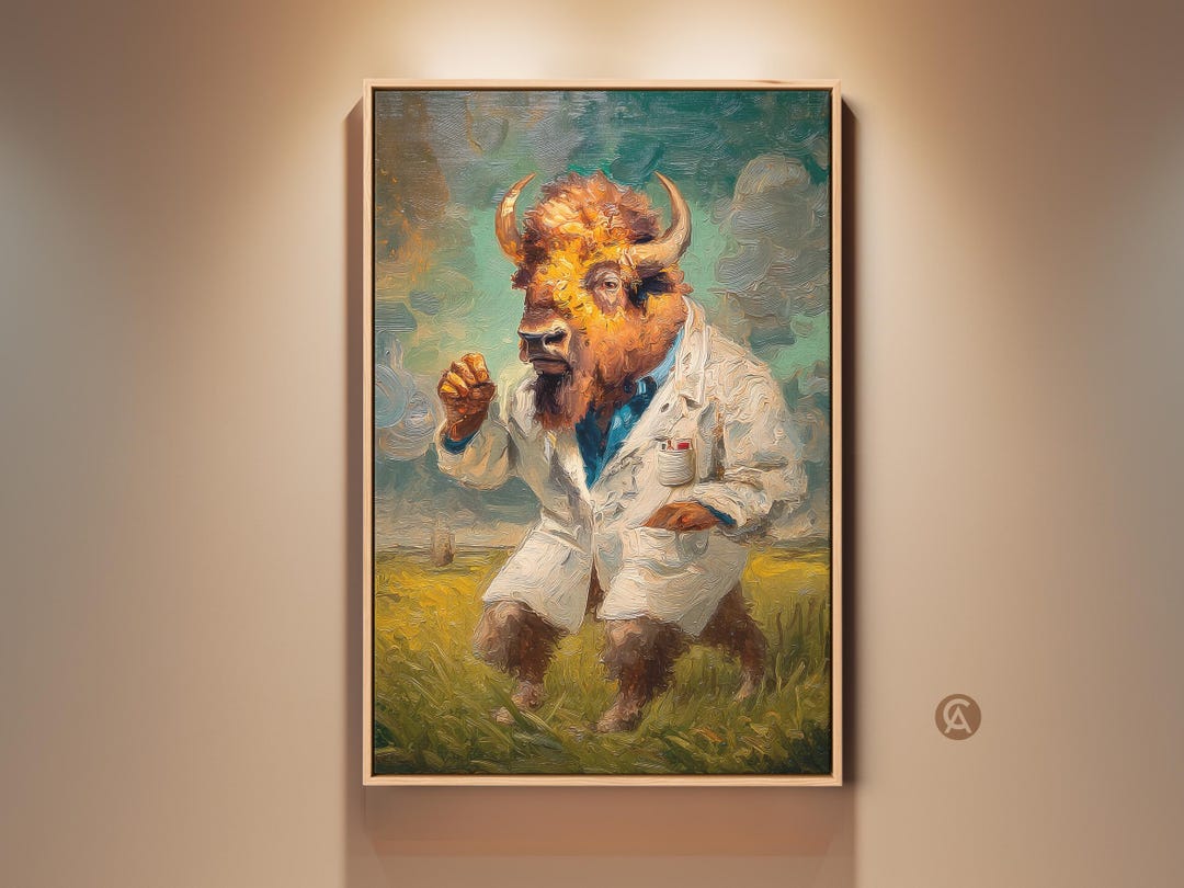 Buffalo Scientist Wall Art, Animal in Lab Coat Canvas Print, Surreal ...
