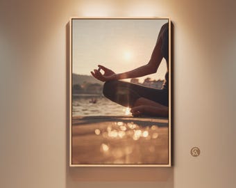 Yoga Meditation Canvas Art Print, Sunset Yoga Wall Art, Mindfulness Artwork, Boho Bedroom Decor, Gift for Yogis