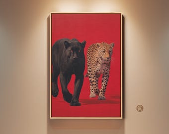 Black Panther Leopard Canvas Art Print - Big Cat Wildlife Wall Art - Red Orange Black Contemporary Home Decor - Gift for Animal Lovers