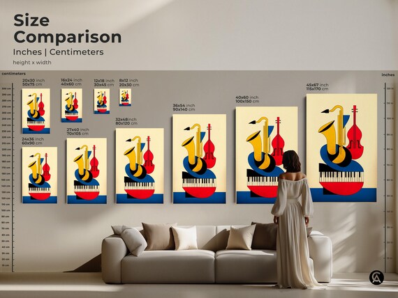 Mid-century Modern Abstract Music Canvas Art Print, Saxophone