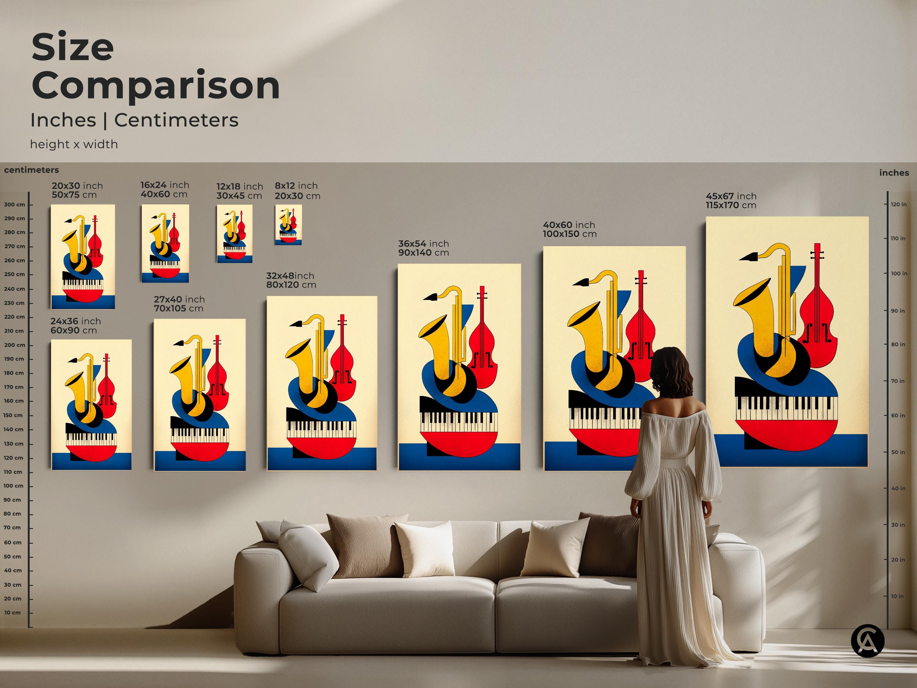 Mid-century Modern Abstract Music Canvas Art Print, Saxophone