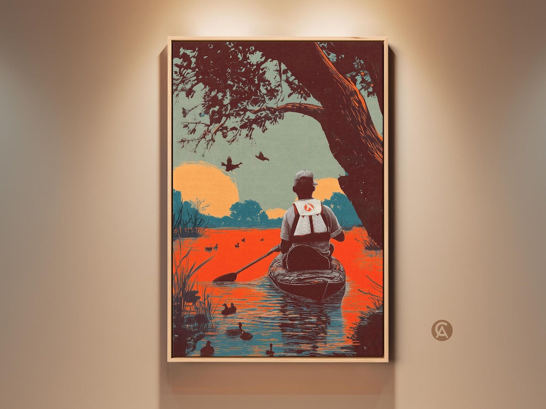 Retro Duck Hunting Canoe Art Print, Vintage Poster Wall Art, Rustic ...