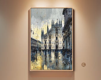 Milan Cathedral Canvas Print, Cityscape Wall Art, Urban Street Scene Artwork, Impressionistic Art for Dining Room, Travelers Gift