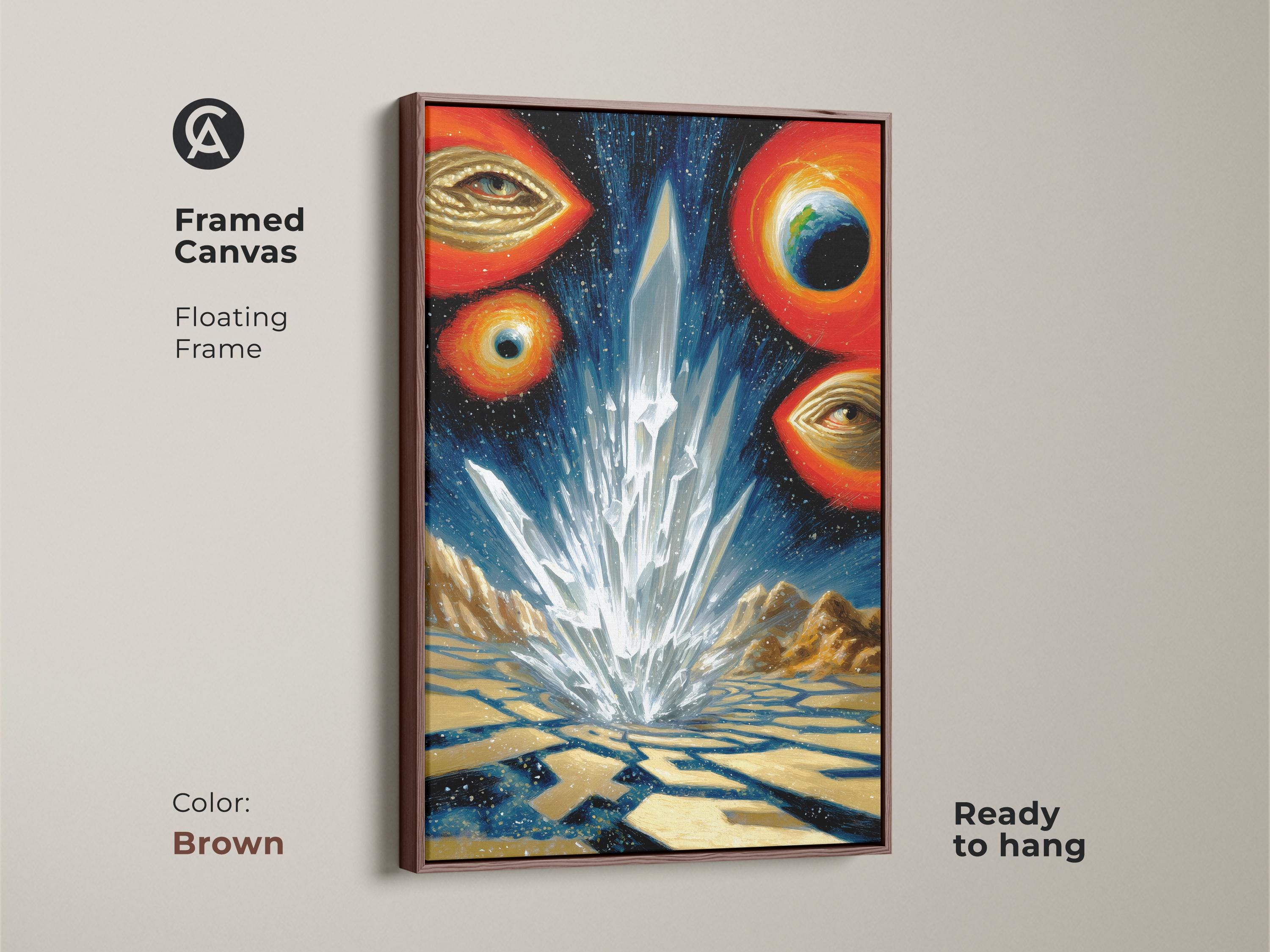 Cosmic Crystal Landscape Art Print, Surreal Space Eyes & Earth Wall Art ...