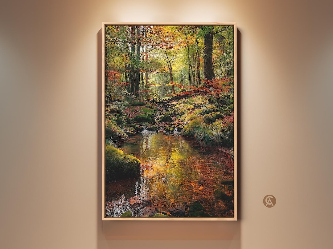 Forest Stream Wall Art, Autumn Landscape Canvas Print, Mossy Rocks ...