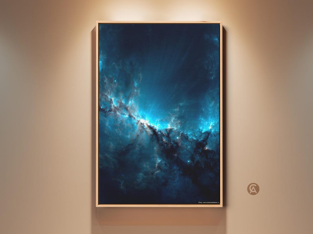 Deep Teal Nebula Canvas Art Print - Abstract Space Wall Art, Cosmic ...