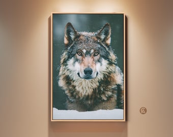 Wolf Wall Art, Majestic Wolf Canvas Print, Wildlife Art, Rustic Home Decor, Snowy Forest Animal Artwork, Gift for Wolf Lovers