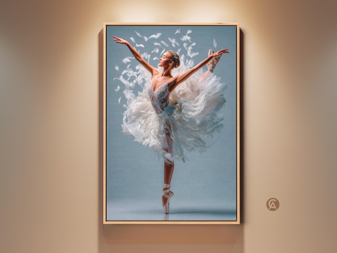 Ballerina Wall Art Print - Elegant Dancer With Feathers, Pale Blue ...