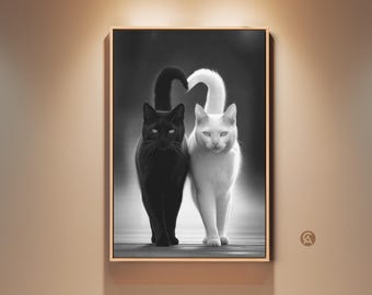 Black and White Cat Art Print, Minimalist Animal Wall Art, Modern Home Decor, Contemporary Pet Artwork for Bedroom or Office Gift