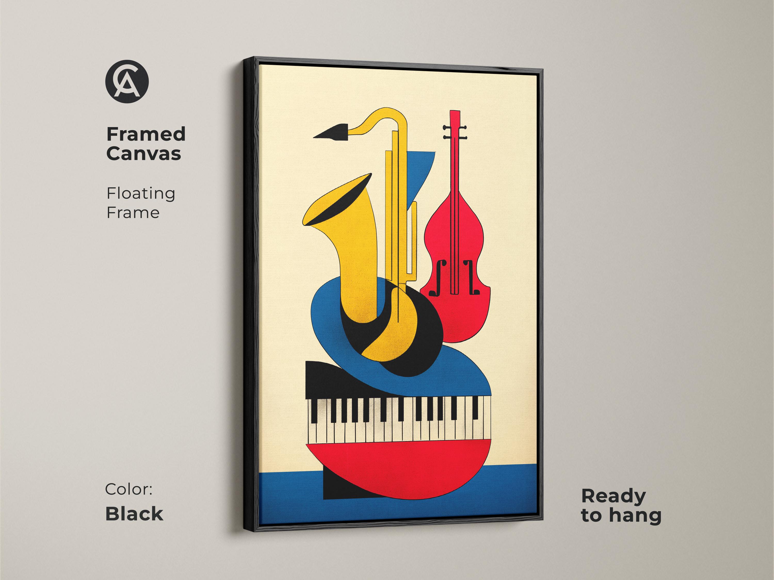 Mid-century Modern Abstract Music Canvas Art Print, Saxophone